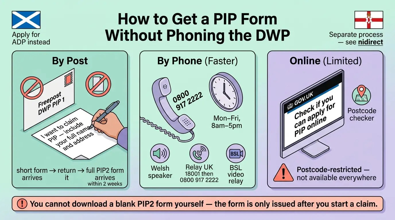 How do I get a PIP form without phoning the DWP