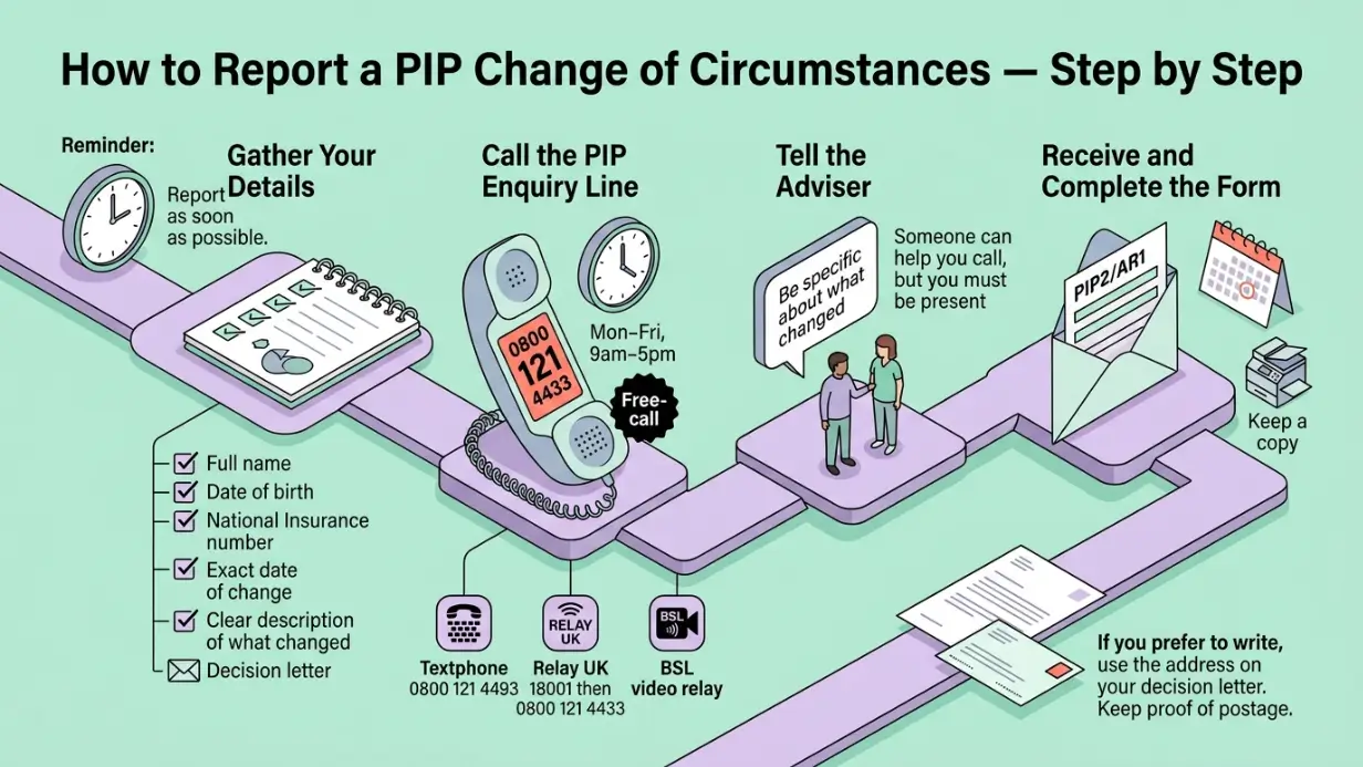 How do I report a change of circumstances for PIP?